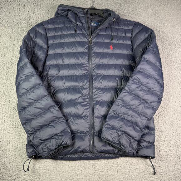 Polo Ralph Lauren Colden Packable Hooded Jacket Mens M Collection Navy Puffer - Picture 2 of 11